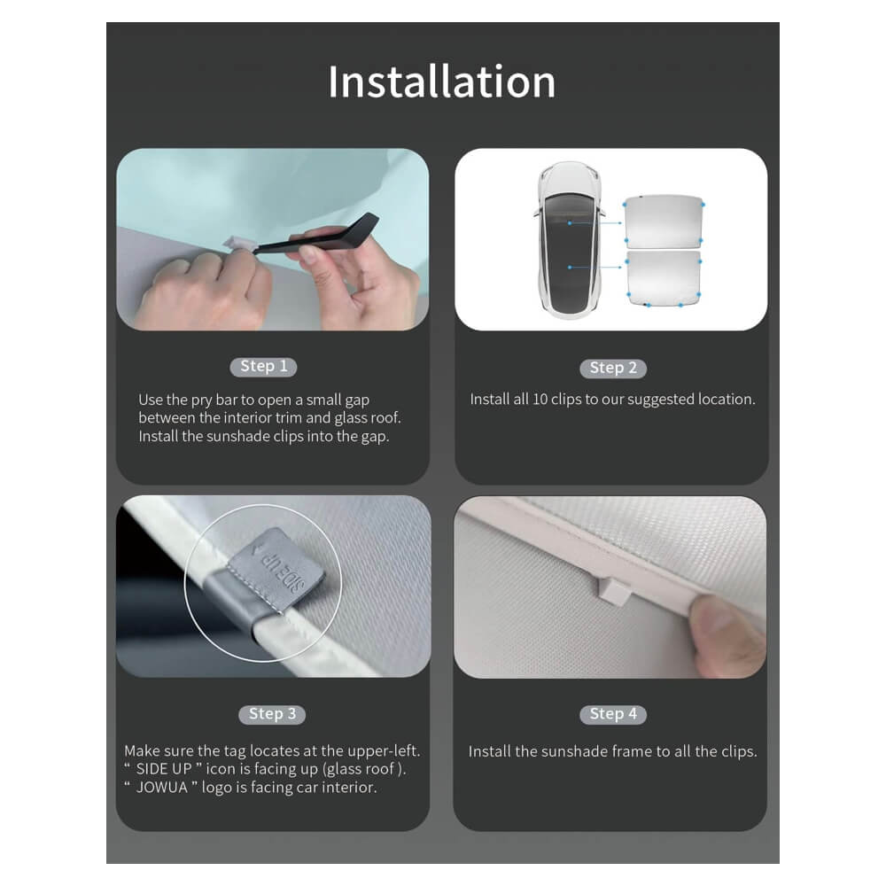 ม่านบังแดดหลังคา JOWUA GLASS ROOF SUNSHADE สำหรับ MODEL Y JUNIPER 2025 สีดำ